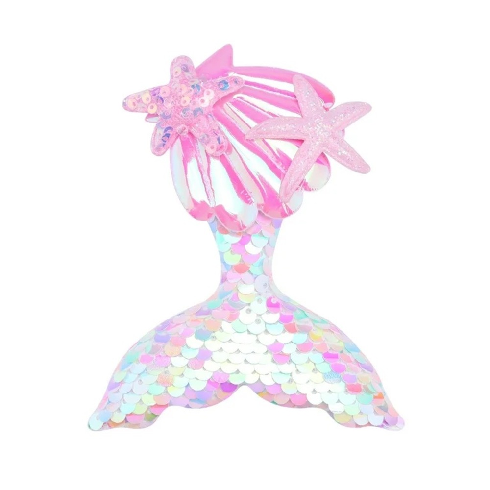 Pink Mermaid Tail with Starfish Accents Hair Clip